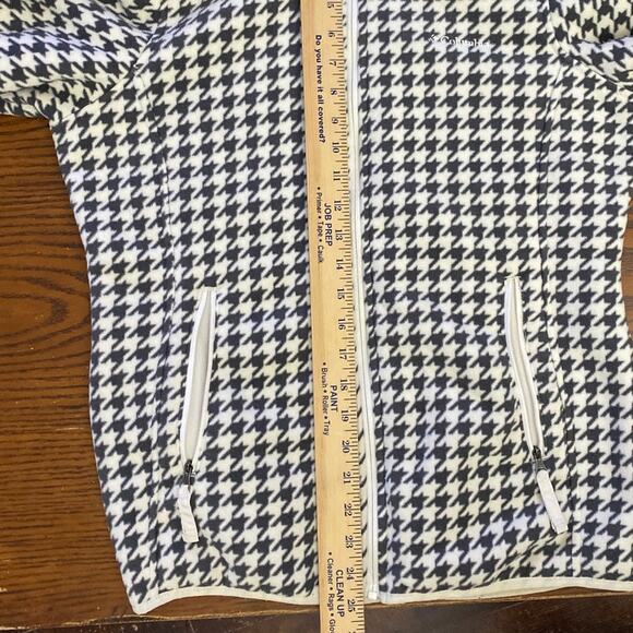 Columbia Houndstooth Ivory Black Hooded Zip up Jacket Size Medium side pockets - Picture 7 of 12